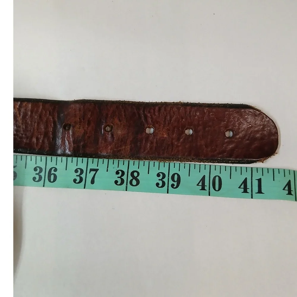 VTG Fossil Mens Brown Genuine Leather Belt Brass Buckle Size 36 MB125322236